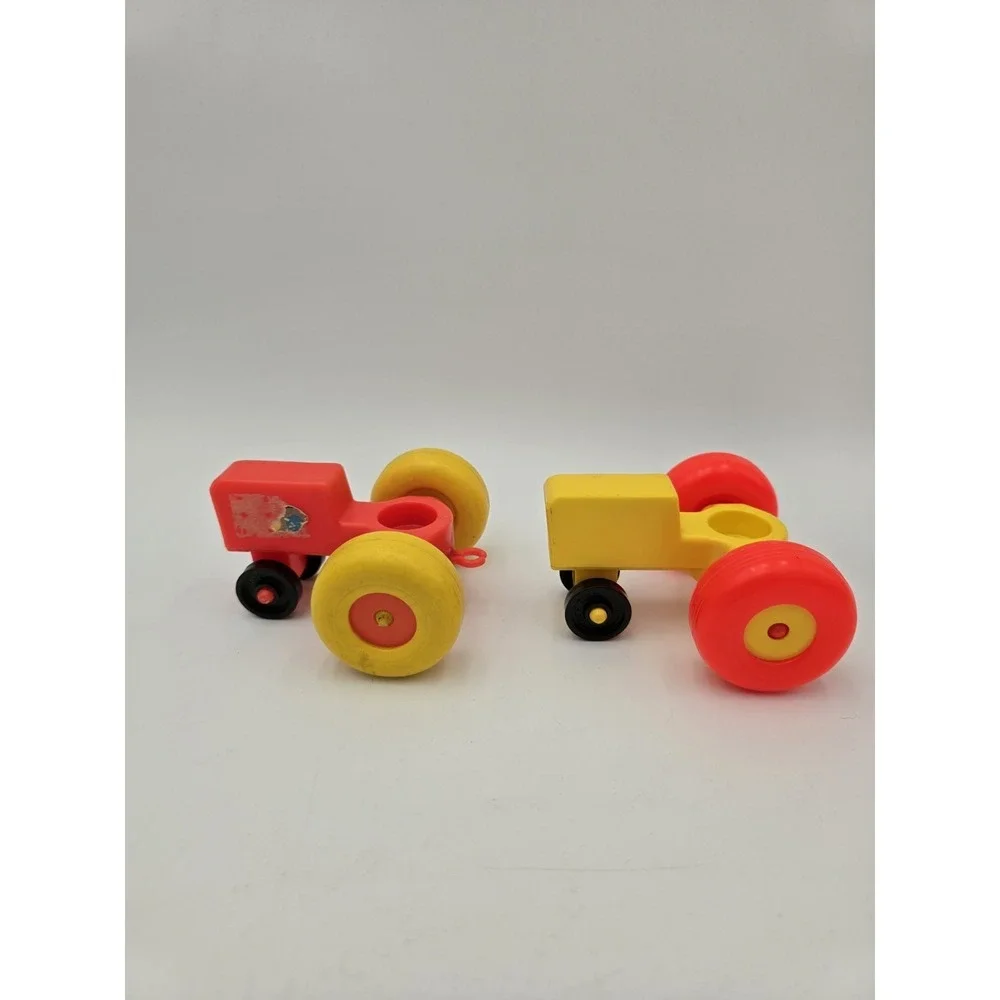 Lot Of 2 Vintage Little People‎ Tractors Red Orange And Yellow